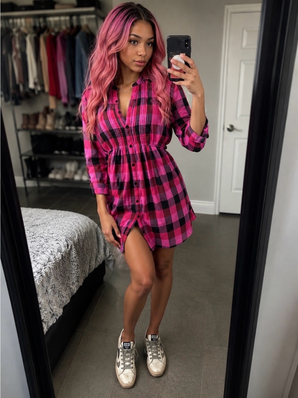 🩷🖤 Vintage Victoria’s  Secret PINK Y2K Flannel Bling Dress 🖤🩷